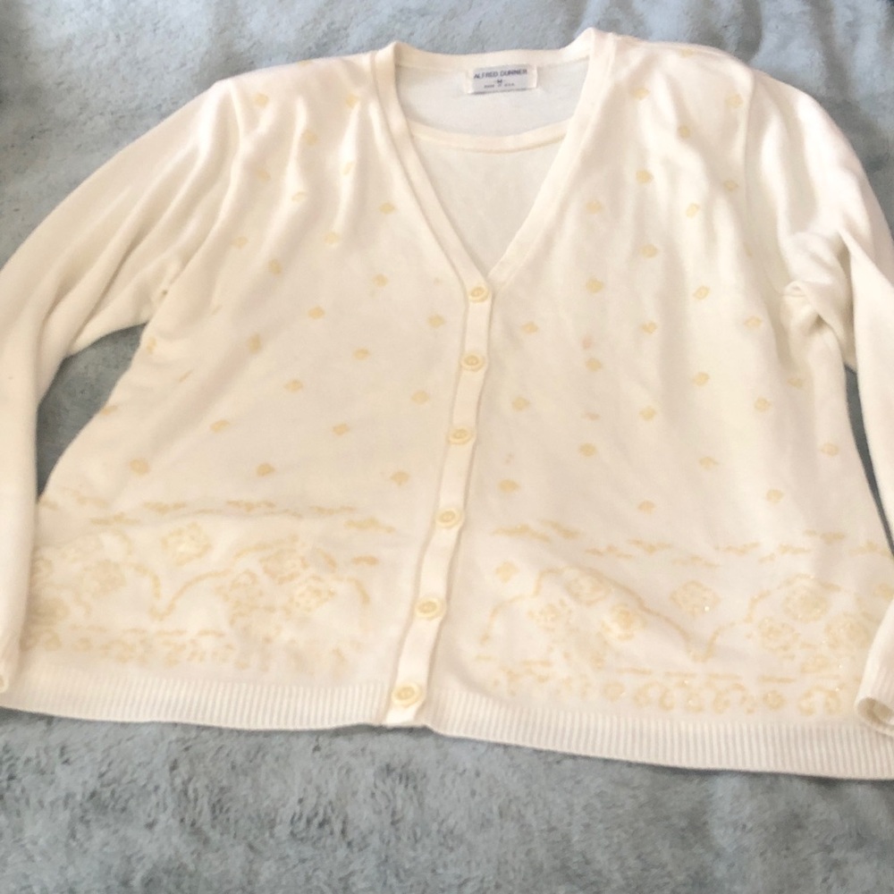 Alfred Dunner Cream Cardigan with Subtle Patterns